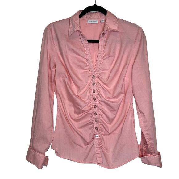 Y2K New York and Co pink button up office siren mean girls ruched size M - Picture 1 of 9